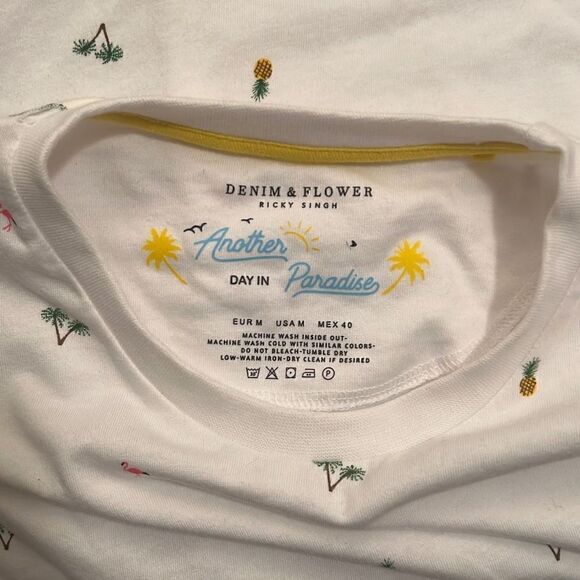 Denim And Flower Men's White Tropical Flamingo Graphic Tee Size Medium - Picture 7 of 8